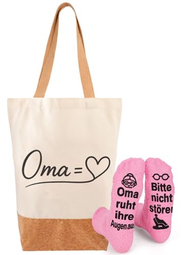 Kaempe Oma Geschenk,Geschenke Für Oma Canvas Tragetasche Und Socke, Geschenk Oma Geburtstag Muttertagsgeschenk Stofftasche Einkaufstasche,Beste Oma Geschenke