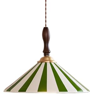 ZTTECH 30cm Lámpara Colgante Vintage de Cerámica con Rayas Base de Madera Altura Ajustable Conector E27 Lámpara Moderna para Salón Dormitorio Cocina Comedor Café (Verde)