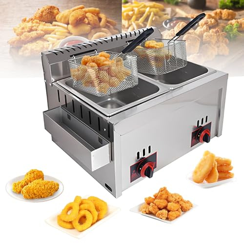 Friggitrice professionale da banco – Friggitrice a gas a doppio cestello per pollo e patatine fritte – ideale per ristoranti e cucine domestiche
