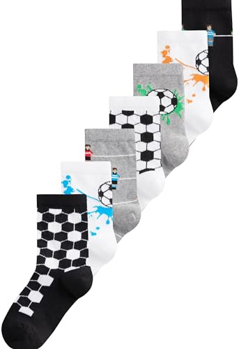 NEXT Jungen Socken, 7er Pack Black/Grey/White Football 31-36
