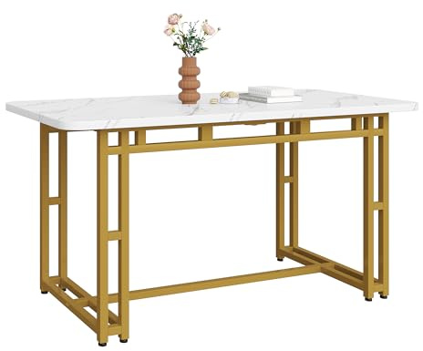 YAIXBNG 120x70cm Leichter Luxus Esstisch,(1-St), Gestell aus Metall Rechteckiger Esstisch aus Moderner Küchentisch mit Metallbeinen für Esszimmer Wohnzimmer,Golden Tischbeine