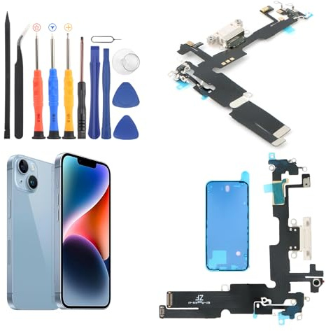 YWLRONG for iPhone 14 Plus Charging Port for iPhone 14 Plus Dock Connector Replacement USB Charger Board Flex Cable Assembly Accessories with Repair Tools(White)