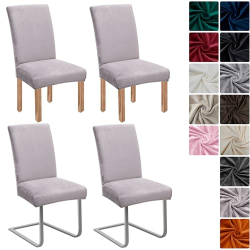 Stuhlhussen Samt 4er Set, Hussen Für Stühle, Stretch Stuhlbezug, Silbergrau | Universell Stuhlhussen Schwingstühle, Waschbarer Stühle Schutz Für Esszimmer Küche Restaurant Hotel Bankett Hochzeit Party