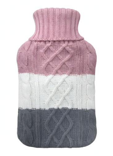 ZOVEXA 2L Large Hot Water Bottle with Premium Knitted Cover, Natural Rubber Hot Water Bag for Hand & Feet Warmer, Pain Relief, Period Cramps, Neck & Shoulder - BS 1970:2012 Certified