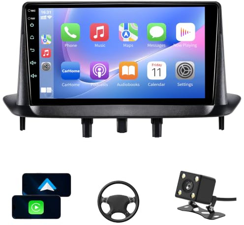 Car Stereo Pantalla Renault Megane 3 2009-2014 con Wireless Carplay&Android Auto 9 Touchscreen Estereo portatil para Coche Bluetooth con Rear Camera, GPS Navci, FM RDS Radio, EQ,DSP,SWC