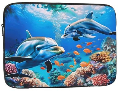 Custodia per computer portatile con stampa di delfini subacquei, protezione portatile compatta per dispositivi da 10, tablet, lavoro, viaggi e ufficio