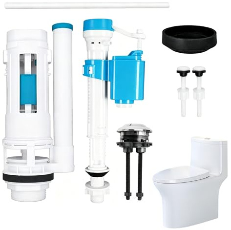 Toilet Flush System Replacement Kit, Dual Flush Fill Flush Valves | with 5cm Push Button Fits 3.8cm Hole, Adjustable Height Cistern Parts, Fits Tank Depth 21-28cm, G1/2 Inlet