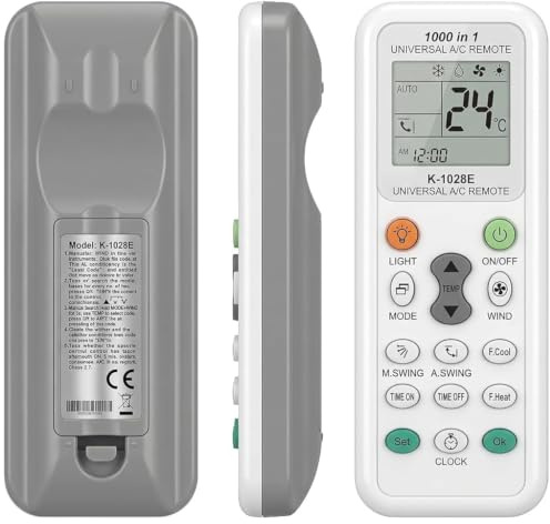 Cagrin Mando Aire Acondicionado Universal K-1028E 1000 en 1 Pantalla LCD | Cuenta con Temporizador, Reloj y Refrigeración Rápida, Compatible con LG, Samsung, Gree, Toshiba, Haier, Midea y Más Marcas