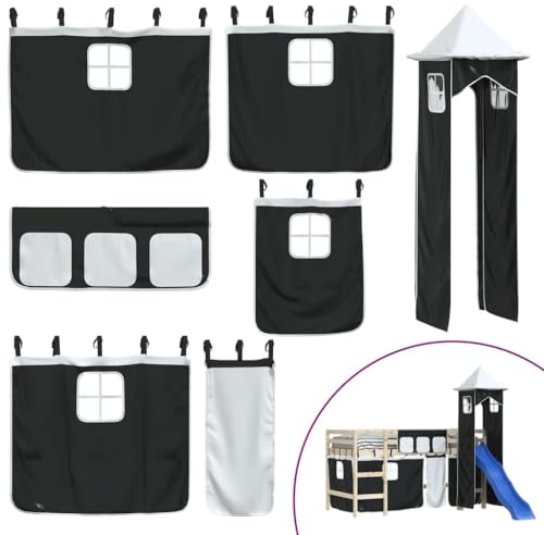 ZXQVLMRS Kinder Hochbett Vorhänge Set mit Turm für Spielbett Spielhaus Verkleidung Schwarz Weiß Polyester Spielzelt Zubehör für Kinderzimmer