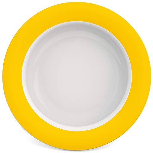 Ornamin Schale mit Kipp-Trick Ø 15,5 cm gelb | Spezialteller mit Randerhöhung für selbstständiges Essen | Esshilfe, Melamin, Anti-Rutsch Schale, Tellerranderhöhung