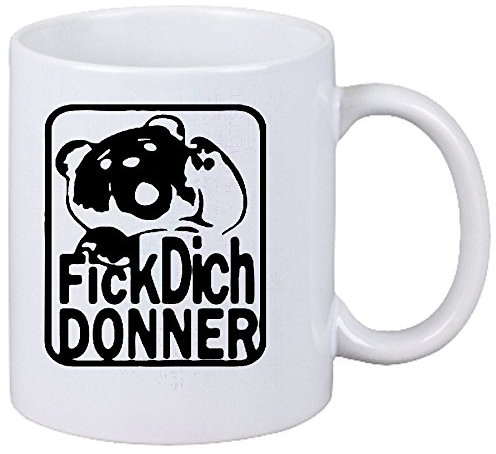 Reifen-Markt Kaffeetasse Motiv Nr. 2227 Fick Dich Donner Ted Teddy Bär Mark Wahlberg Mila Keramik Höhe 9,5cm ? 8cm in Weiß