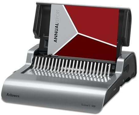 Fellowes 5216901 Quasar 500 Elektrisches Kammbindesystem, 16 7/8 x 15 3/8 x 5 1/8 Metallic-Grau