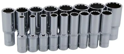 Neilsen CT0874 17pc 3/8in Drive Deep Socket Set 12 Point Flank Drive Sizes 6–22mm Chrome Vanadium