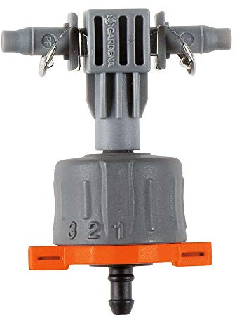 Gotero lineal ajustable regulador de presión Caudal regulable de 1 a 8 l/h con escala de graduación, Contenido: 5 goteros lineales y 1 tapón de cierre.