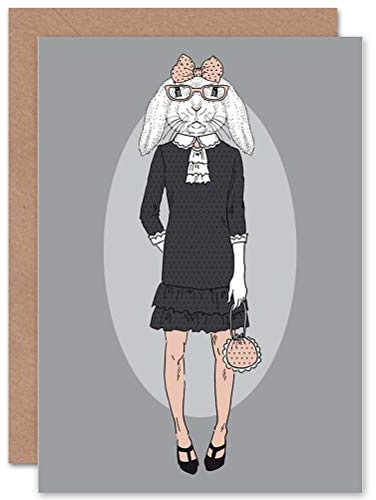 Wee Blue Coo FASHION ANIMAL BUNNY GIRL HIPSTER BLANK GREETINGS BIRTHDAY CARD ART