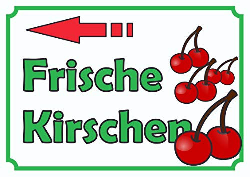 HB-Druck Verkaufsschild Schild Frische Kirschen Pfeil nach Links A4 (210x297mm)