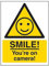 VSafety 6E061AG-R LÄCHELN Du bist vor der Kamera Schild Smile You're on Camera, 100 x 150 mm, 1 mm starrer Kunststoff, Gelb, Schwarz, 100mm x 150mm