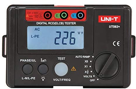 UNI-T UT582+ Digital RCD (ELCB) Tester AUTO RAMP Leakage Circuit Breaker Meter with Mis-Operation Buzzer