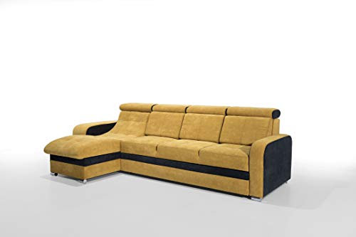 Robin Bristol Ecksofa mit Schlaffunktion Bettkasten Verstellbare Kopfstützen Sofa L-Form Schlafsofa Freistehende Eckcouch Schlafcouch Wohnzimmermöbel Wohnlandschaft (Senfgelb Schwarz)