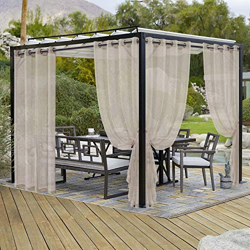 LORDTEX Linen Sheer Curtains Waterproof Burlap Linen Look Drapes for Patio Porch Cabana Pergola Gazebo - Indoor/Outdoor Sheer Curtains with Grommet Top, Set of 2, 52x108 inch