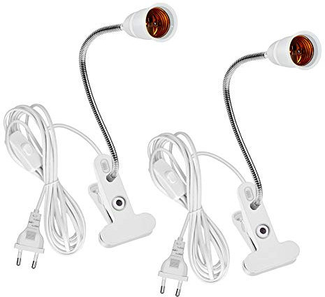 E27 Klemmlampe mit Clip, 2 Stück Klemmleuchte E27 Lampenfassung Schwanenhals Lampe mit 220 cm Kabel und Schalter, für Schreibtischlampe, Tischlampe, Bettlampe, Pflanzenlampe, Leselampe, Buchlampe