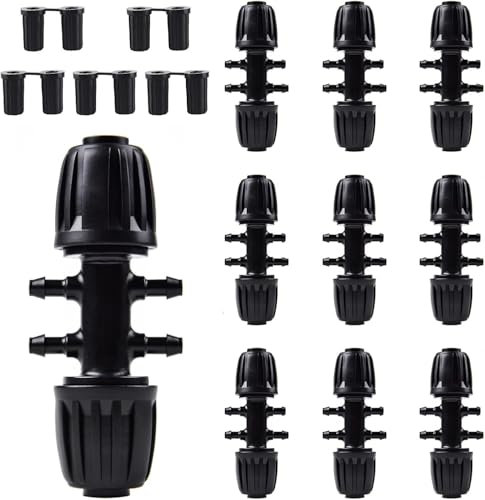 Kalolary Barbed Tee Connectors Drip Irrigation, 1/2 inch to 1/4 inch Irrigation Tube Anti-Drop Premiun Quality Fitting (fits 13mm ID/ 4mm ID) (Black)