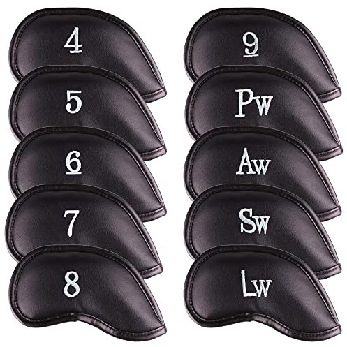 Premium Golfschlägerhauben aus Leder, magnetisch, Eisen- und Keilabsatz, passend für die meisten Schläger, gesticktes Schläger-Label auf beiden Seiten der Schlägerhaube, 10 Stück