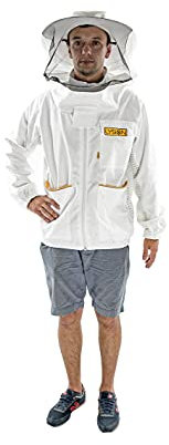 LYSON Imkerjacke aus Mesh und Baumwolle Imkerbluse mit abnehmbarem Hut belüftet Professionelle Imkerbekleidung, Imkerjacke mit Reißverschluss Grösse XXL