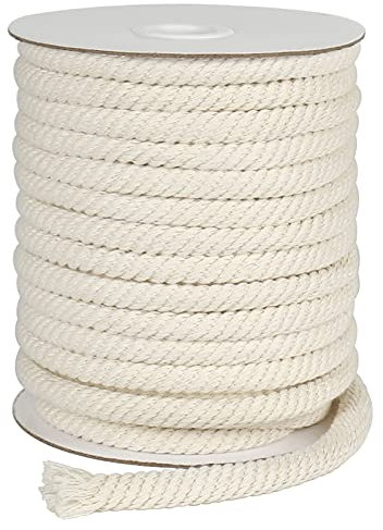 8mm Braided Cotton Rope, 66 Feet Thick Multifunctional Craft Rope for Macrame Knitting, Wall Hangings DIY Crafts and Clothes Line (Beige)