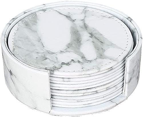 GORESE Untersetzer Leder 6 Stücke Getränkeuntersetzer Coaster Cup Mat für Getränke Gläser Kaffee Bier (Marmor)