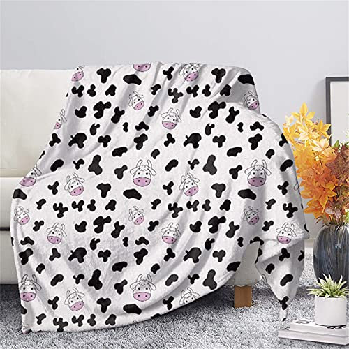 Jeiento Simpatica coperta con stampa di mucca, accogliente coperta in morbido pile di mucca per divano letto, leggera flanella per tutte le stagioni, 60 x 80 cm