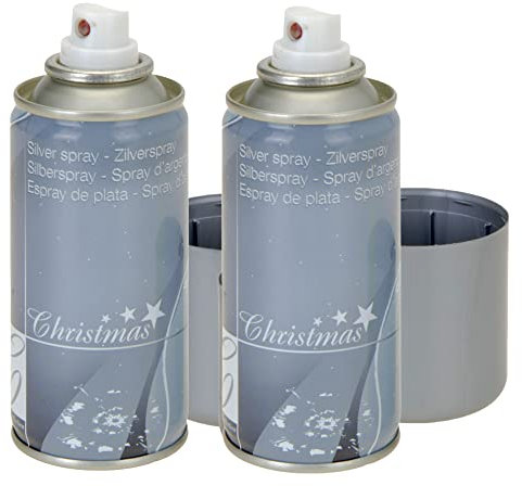 MIJOMA 2 Stück Sprühdosen Deko-Sprühfarbe Sprühlack Metallic-Spray Acrylspray für Metalleffekte, zum Dekorieren und Basteln für Weihnachts-Deko, für den Innenbereich, 2x150 ml (Silber)