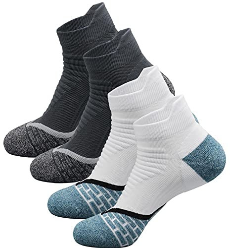 TYUTYU Damen Knöchelsocken Anti Slip Kissen Low Cut Ferse Tap Arch Support Sneaker Laufen Radfahren Socken Männer Frauen Sports Socken (Color : Darkgrey White, Size : EU 36-43)