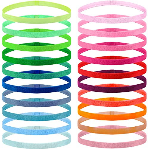 Duufin 20 Stück Haarband Sport Anti-Rutsch Stirnbänder Elastische Haarbänder Sport Stirnband Dünn für Damen, Herren und Mädchen Yoga Fitness, 20 Farben