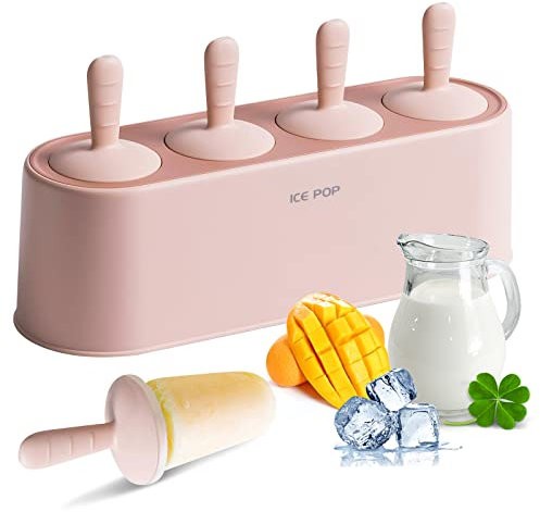 Eis am Stiel-Formen,DRAGONTIME 4 Stück Silikon Eisformen,Eis-Pop-Formen zum Selbermachen von Eis am Stiel und Eis für Stieleis BPA Frei Wiederverwendbar (Rosa)