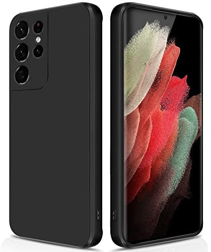 GiiYoon Hülle Kompatibel mit Samsung Galaxy S21 Ultra, Hochwertiges Liquid Silicone Case, Rundumschutz Handyhülle, Kratzfestes Weiches Mikrofaserfutter- Schwarz