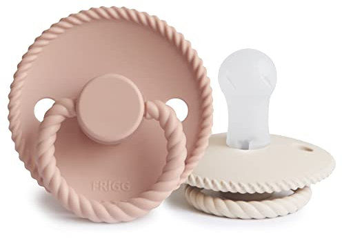 FRIGG Rope Lot de 2 sucettes | Sucette en silicone | Sans BPA | Fabriqué au Danemark | Tétine Cerise Symétrique |(Blush/Cream, Taille 1 (0-6 Mois))
