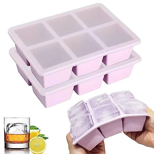 Theuwnee Platinum-Silicone Large Ice Cube Tray, 2 Pcs Ice Moulds with Lid, Easy-Release, Odourless, Stackable and Dishwasher Safe, for Beer, Whisky, Cocktail and Baby Snack Included, BPA Free(Yellow)