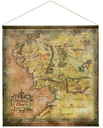 Elbenwald Herr der Ringe Wall Scroll Wandbehang mit Mittelerde Karte 70 x 86 cm Stoff beige