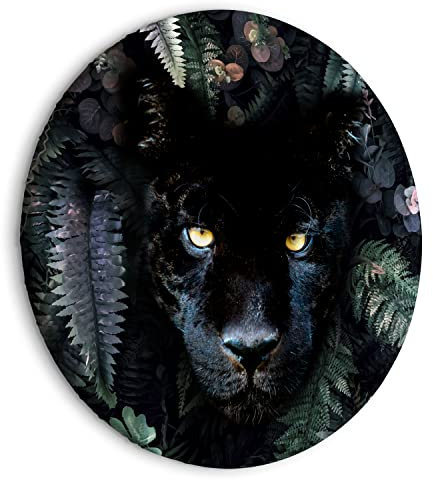 murando - runde Bilder schwarzer Panther 80x80 cm Leinwandbild 1 tlg Kunstdruck modern Wandbilder XXL Wanddekoration Design Wand Bild Abstrakt Tiere Farn Blumen Porträt g-C-10014-bc-a