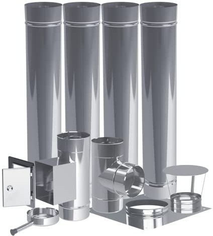 KRATKI Einwandiges Innenkamininnensystem Für Öfen und Kamine Hergestellt aus Säure und Hitzebeständigem 06 Cm Stahl Komplettset fi 150 mm