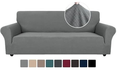 Ystyle Stretch Sofa überzug 4 Sitzer, Elastisch Sofabezug Mit Armlehnen, Jacquard Couch überzug rutschfest, Waschbar Sofa Cover Protector Für Hunde Haustiere, Hellgrau