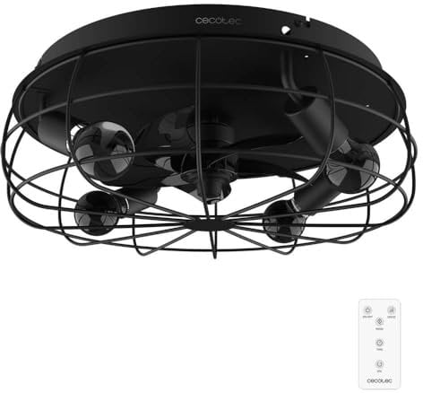 Cecotec Ventilador de Techo con Luz EnergySilence LampAero 600 Iron Design. 20W, Motor DC, Lámpara, 5 Aspas de 11, Control remoto, 3 Velocidades, 3 Tonos de luz, Temporizador, Modo winter/summer
