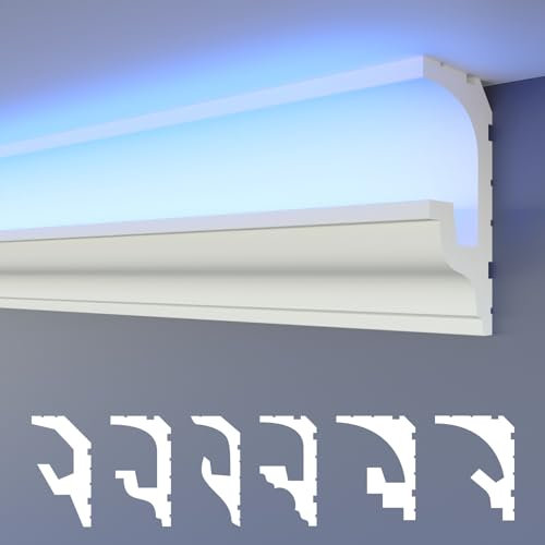 HEXIMO moulures LED 2en1, moulures pour éclairage indirect XPS-styropor pour plafonds (20,4 mètres HLED 18)