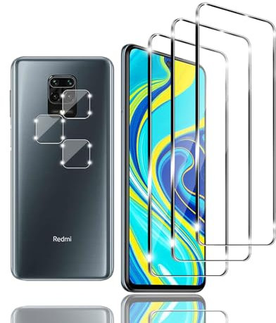 Kziwii 3+3 Piezas Protector Pantalla para Xiaomi Redmi Note 9S Cristal Templado, 3 Piezas Vidrio Templado y 3 Piezas Protector de Lente de Cámara, Dureza 9H, Antihuellas, Antiarañazos