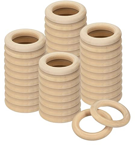 uxcell 50Pcs 55mm(2.2-inch) Natural Wood Rings, 10mm Thick Smooth Unfinished Wooden Circles for DIY Crafting, Knitting, Macrame, Pendant