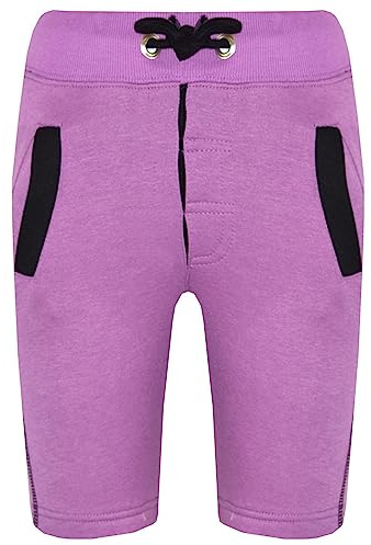 A2Z 4 Kids Activewear Contrast Fleece Shorts Comfort Stretch Chino Pant - Shorts Contrast Trim Lilac 5-6.