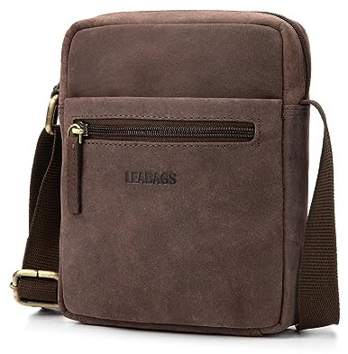 LEABAGS Leder kleine Umhängetasche Herren I Messenger Bag mit Schultergurt I Schultertasche I Herren Reisetasche I Tragetasche I Handtasche I Handytasche I Leder handgefertigt I Nature Dunkelbraun