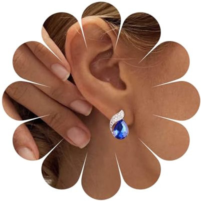 Aneneiceera Vintage Saphir Ohrstecker Oval Cz Blau Strass Ohrringe Tropfen Blauen Kristall Ohrstecker Cz Hochzeit Ohrringe Schmuck Für Frauen Und Mädchen (blau)