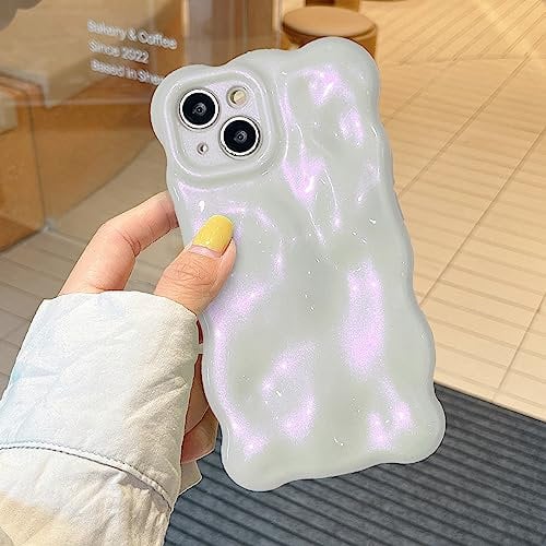 XIZYO Glitter Case for iPhone 15 Plus, Cute Solid Color Curly Wave Shape Soft TPU Bumper Phone Case, for Women Girls Aesthetic Design Silicone Slim Bling Shockproof Phone Cover, Sparkly Pink